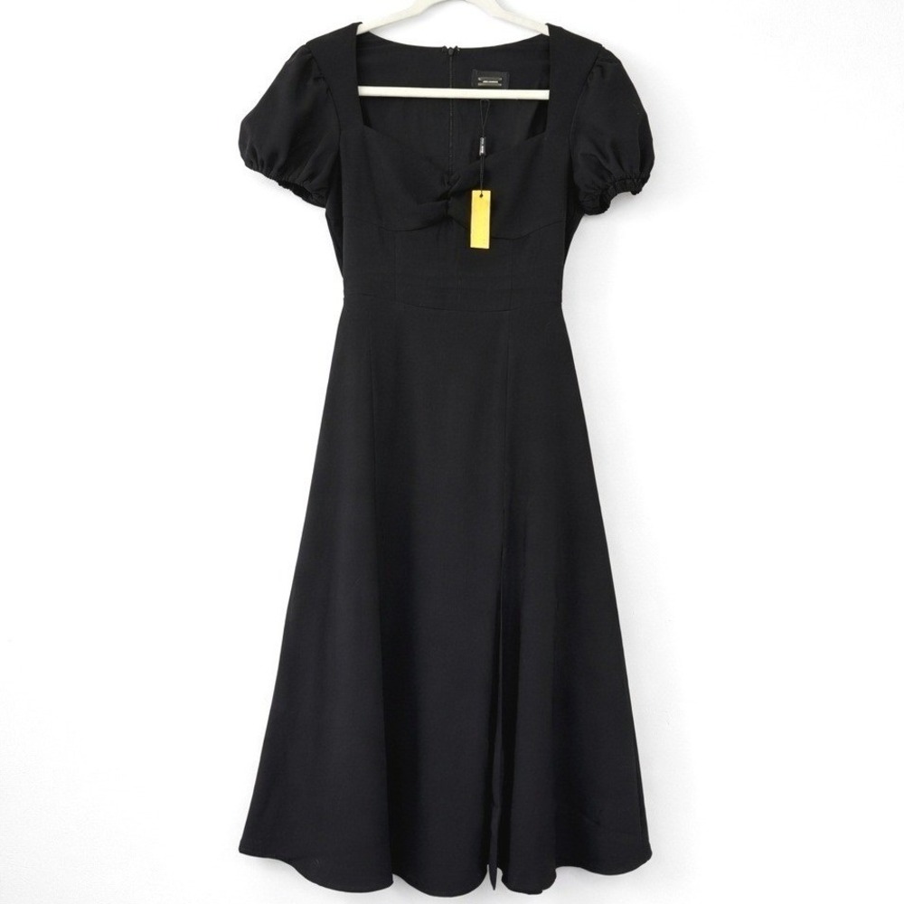 Alexia Admor Black A-Line Short Sleeve Midi Dress Formal Attire Event Size 2 New